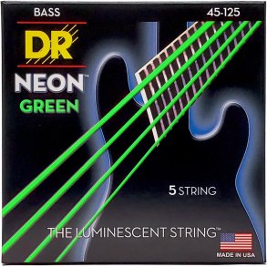 DR Strings NGB5-45 Hi-Def neon green 5-strenget bass-strings, 045-125
